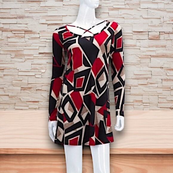 Blossom Apparel Geometric Print Strappy Tunic Dress Criss Cross Size Medium NWT - Picture 1 of 7